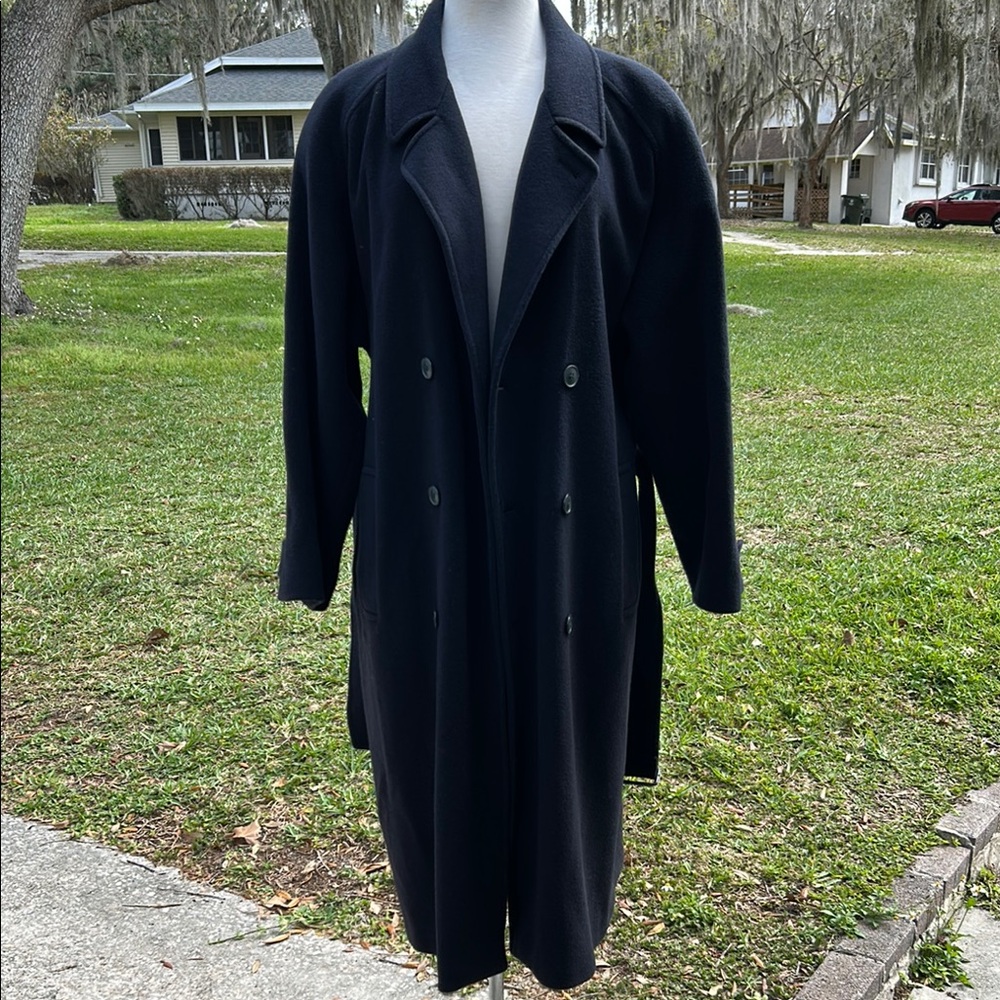 Vintage! Salvatore Ferragamo Blue almost Black Trench Coat with Wide Lapels